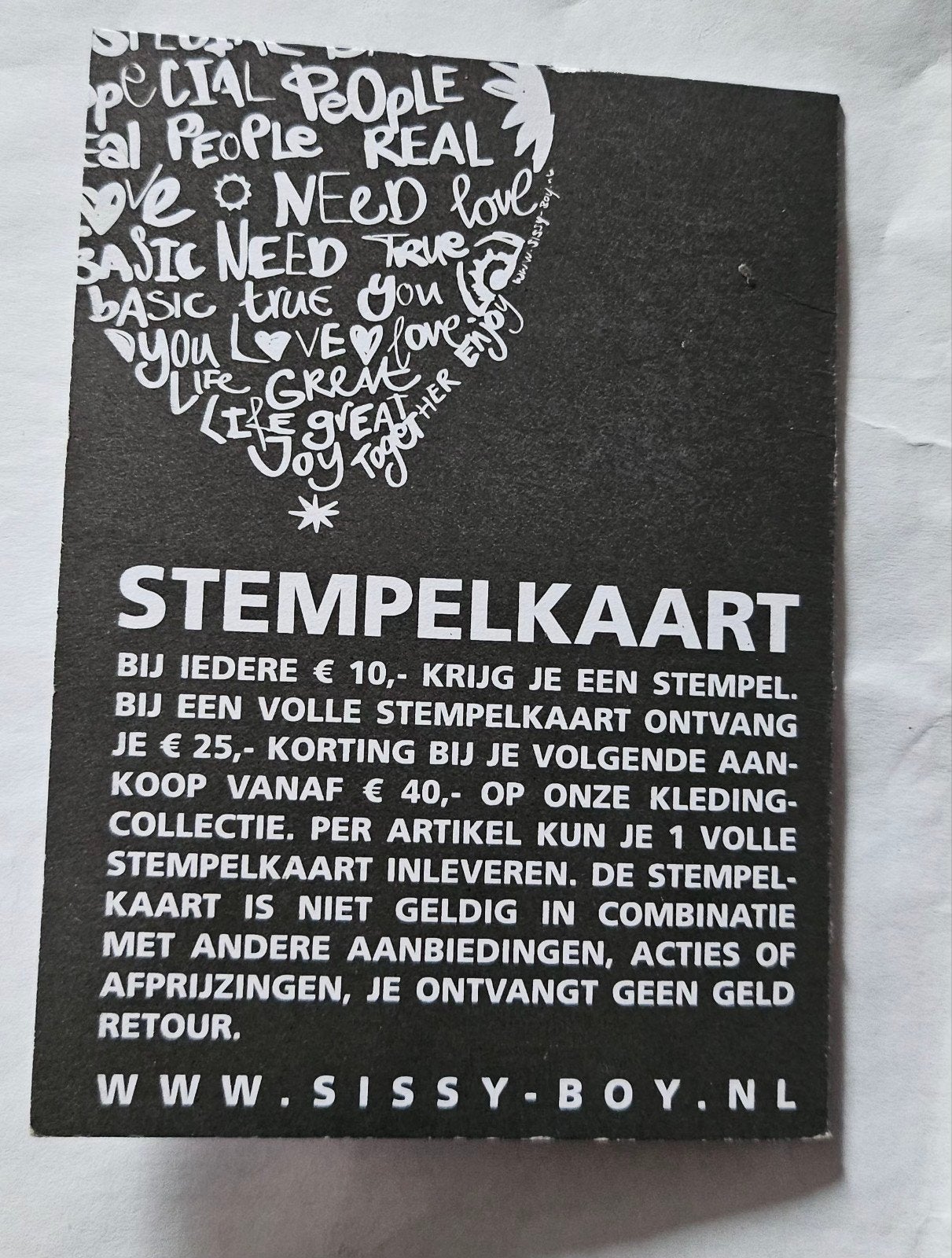 Sissy boy stempelkaart, Eén persoon, Kortingsbon