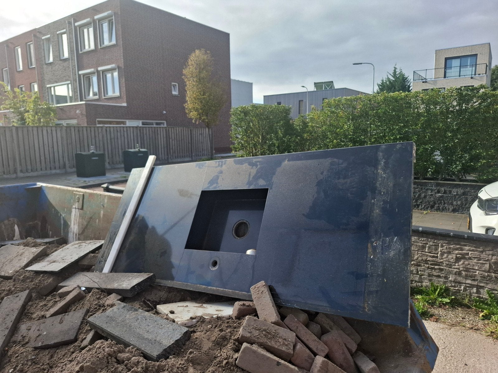Zwart granieten keuken aanrechtblad met spoelbak, Gebruikt, Zwart, 150 tot 200 cm, Ophalen of Verzenden