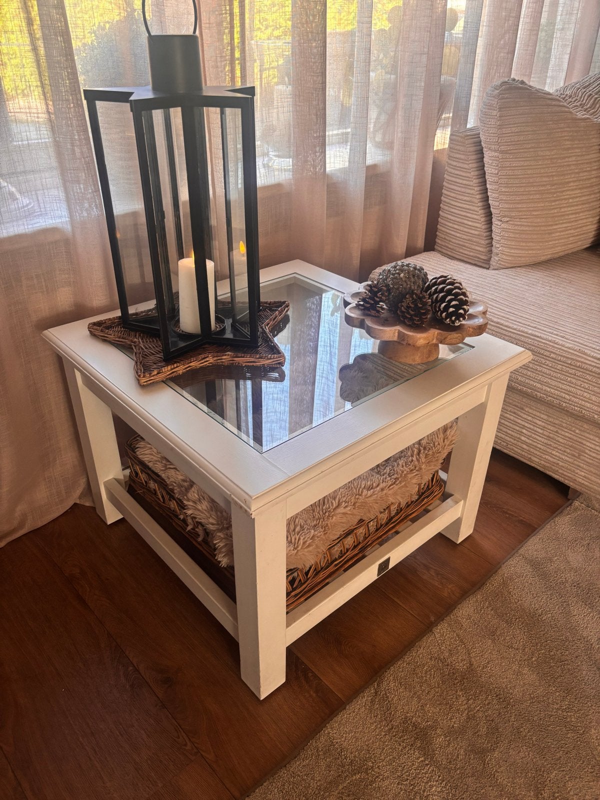 Salontafel Rivièra Maison - Wit met Glasplaat, Huis en Inrichting, Ophalen, Minder dan 50 cm, Vierkant, Zo goed als nieuw