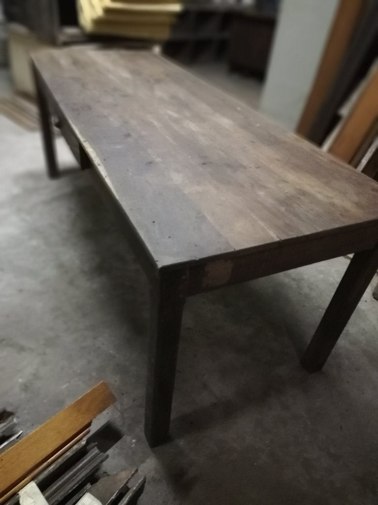 Antieke sobere Franse eiken betaaltafel, tafel 197cmx77cm, Ophalen