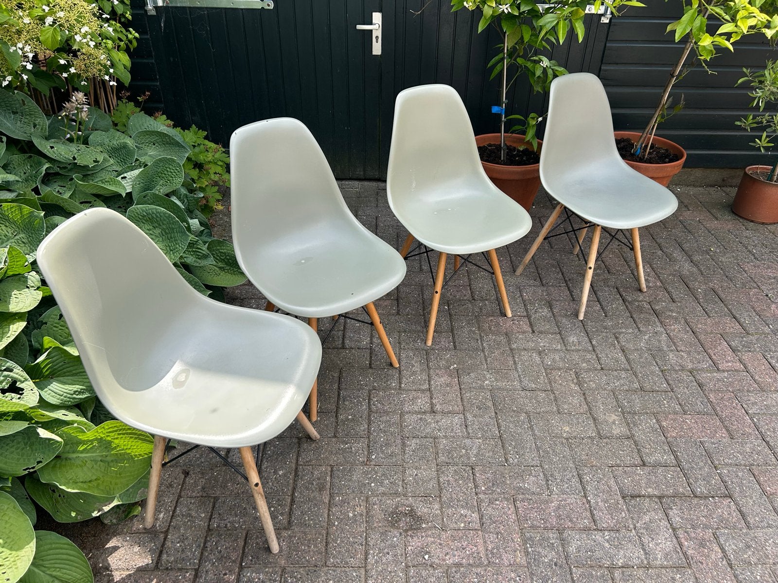 Set van 4 stoelen - grijs, Huis en Inrichting, Stoelen, Ophalen, Gebruikt, Overige kleuren, Vier