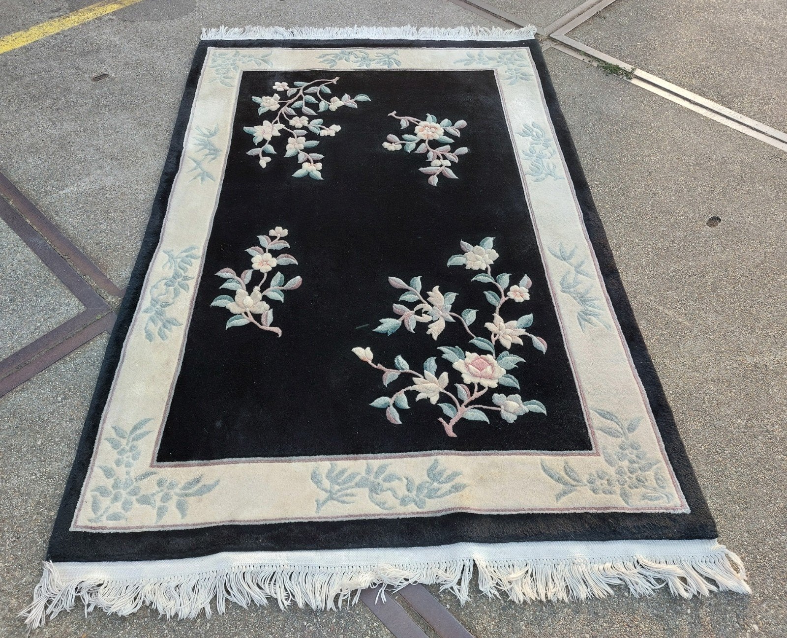 Handgeknoopt Chinees Tapijt Vloerkleed, 100 tot 150 cm, Zwart, 200 cm of meer, Ophalen of Verzenden