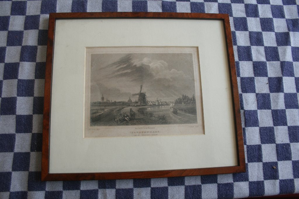 prenten, 1800 - 1899, Ets, Stadsgezicht, Gesigneerd