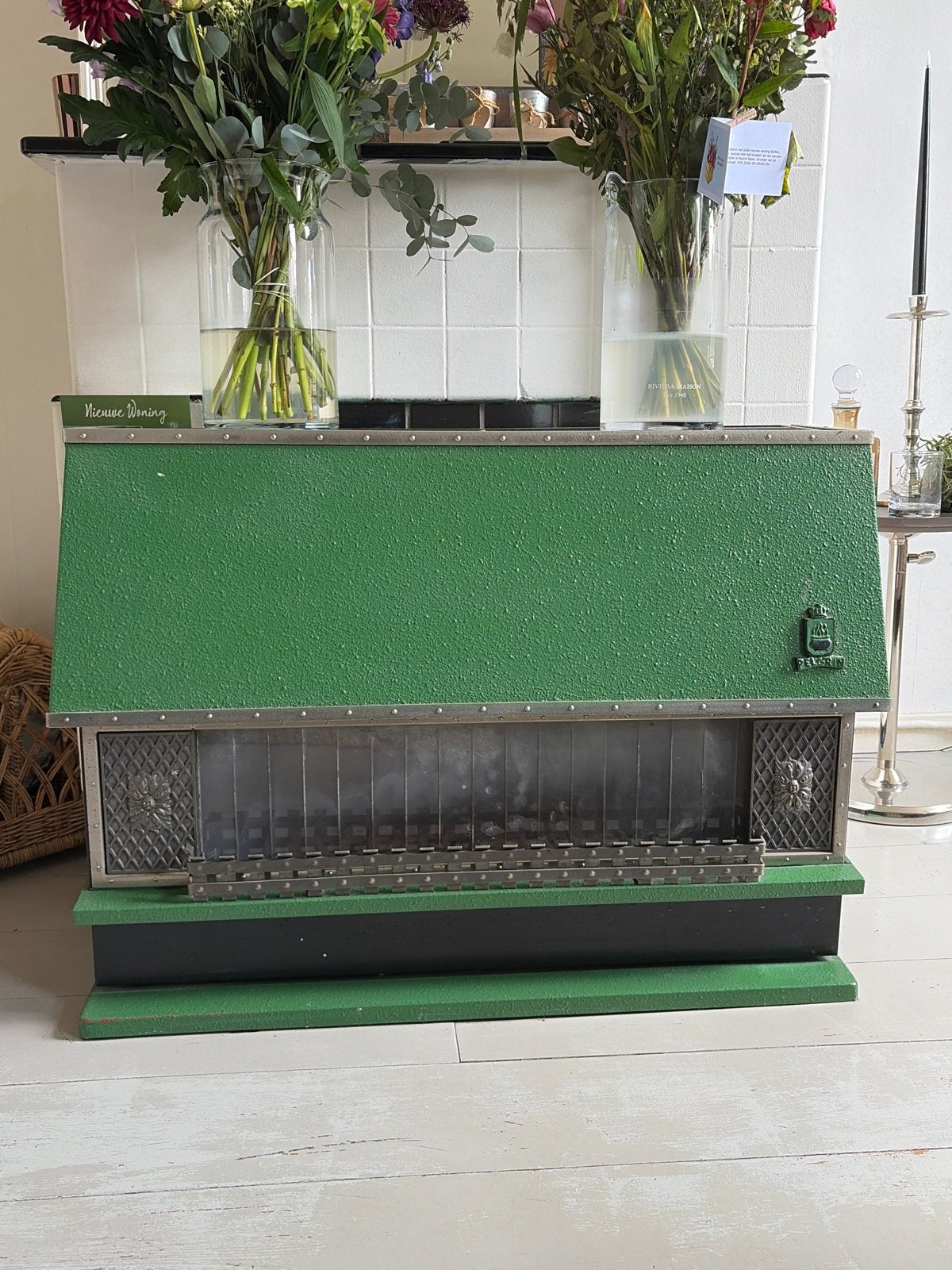Vintage Groene Gaskachel - Vrijstaand, Ophalen, Gebruikt, Gas, Vrijstaand