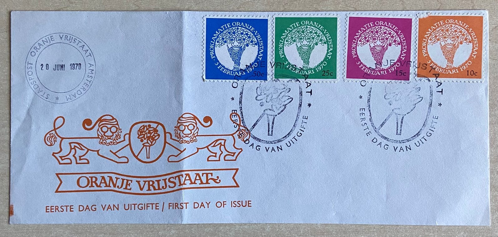 Enveloppe 1e dag uitgifte “Oranje Vrijstaat” 1970., Ophalen of Verzenden, Nederland