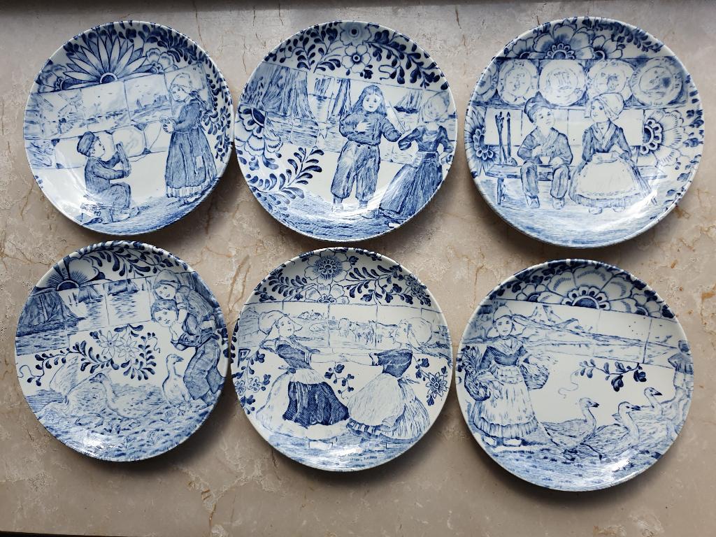 6 Bordjes, 11 cm, Delfts Blauw van Royal Boch Belgium, Ophalen