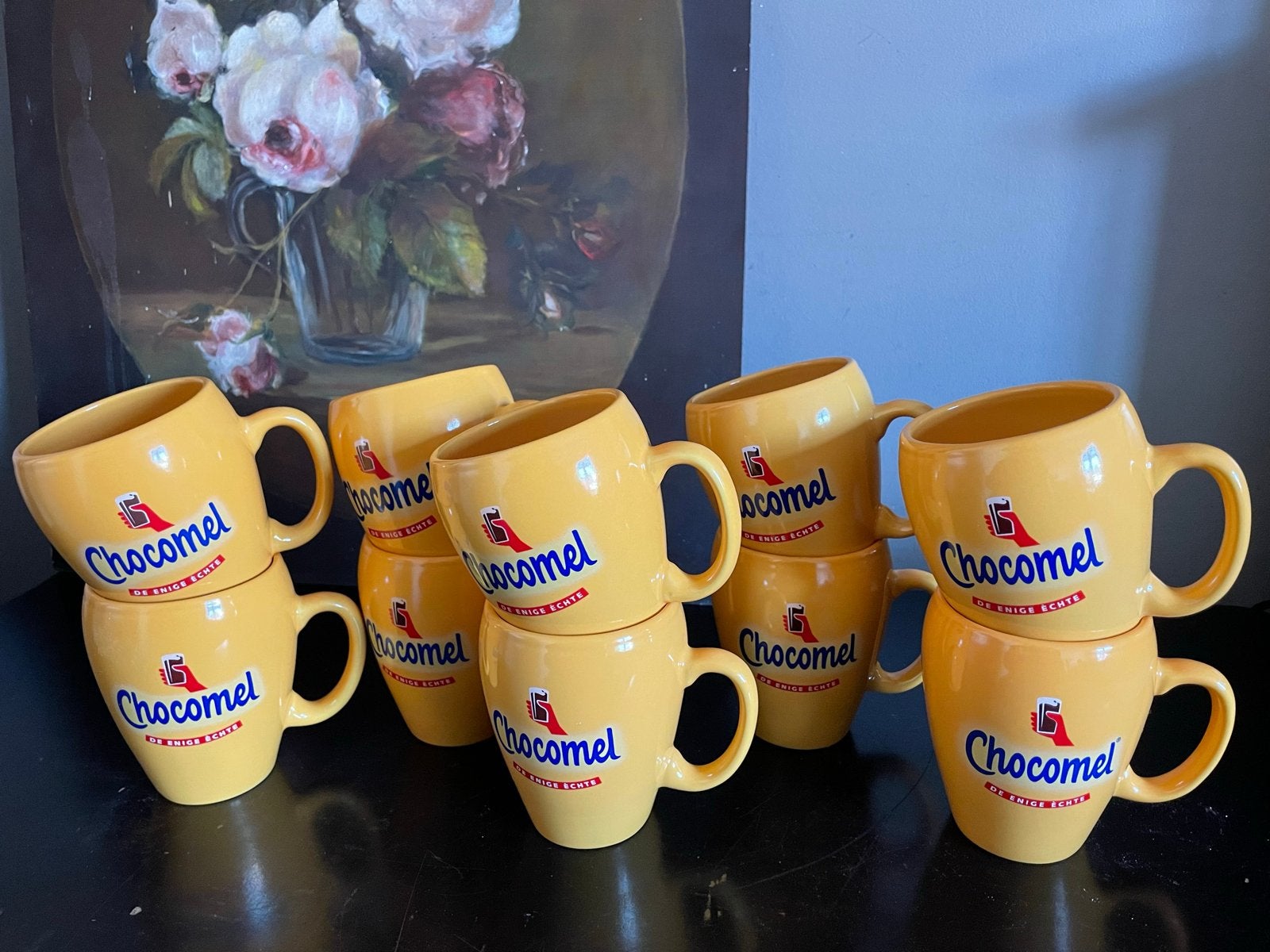 Set van 10 Chocomel mokken - Geel, zo goed als nieuw, Overige typen, Geel, Ophalen of Verzenden, Zo goed als nieuw