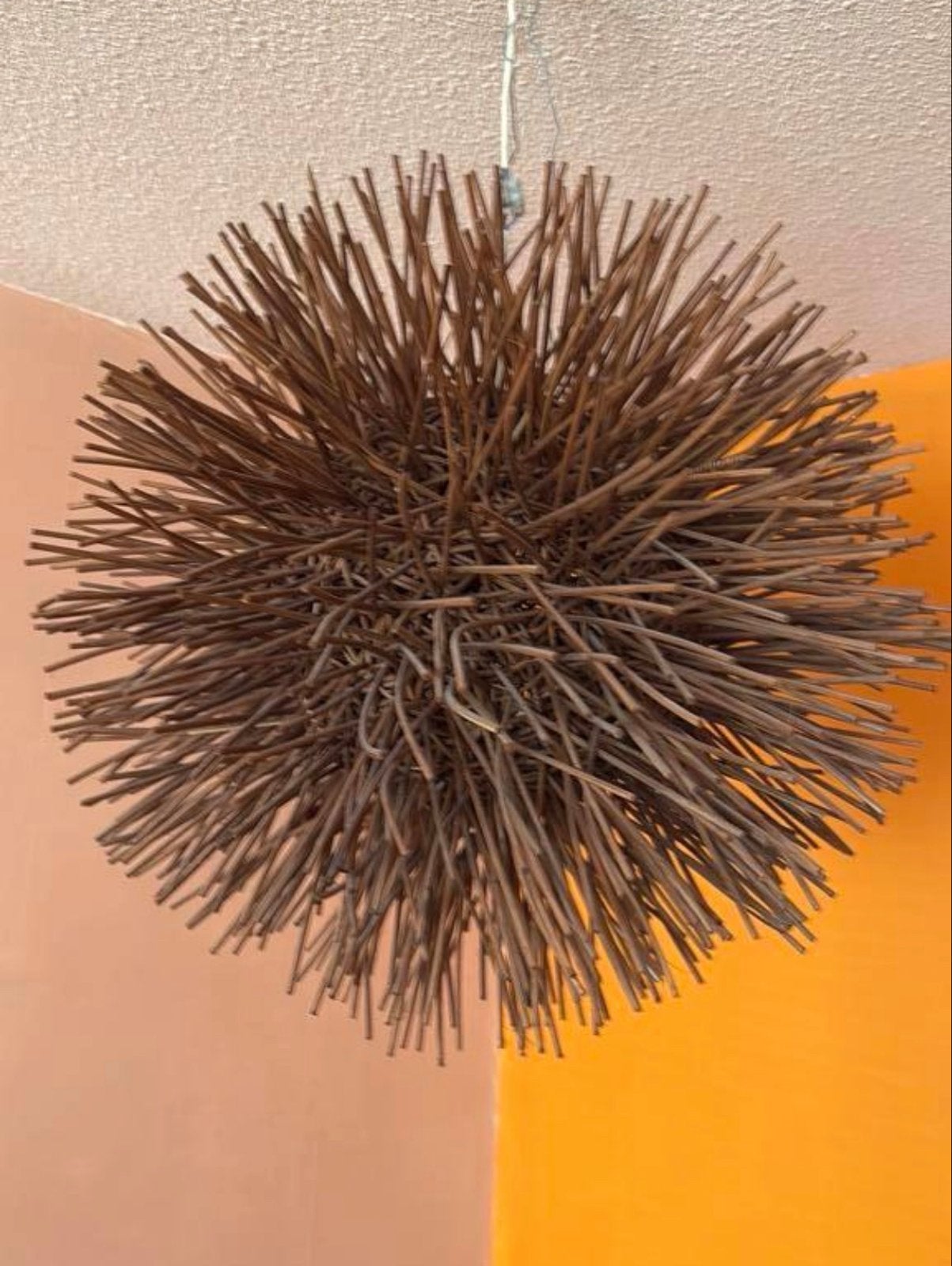 Unieke hanglamp uit Bali, Ophalen, Gebruikt, Natuurlijk materiaal, E27 (groot)