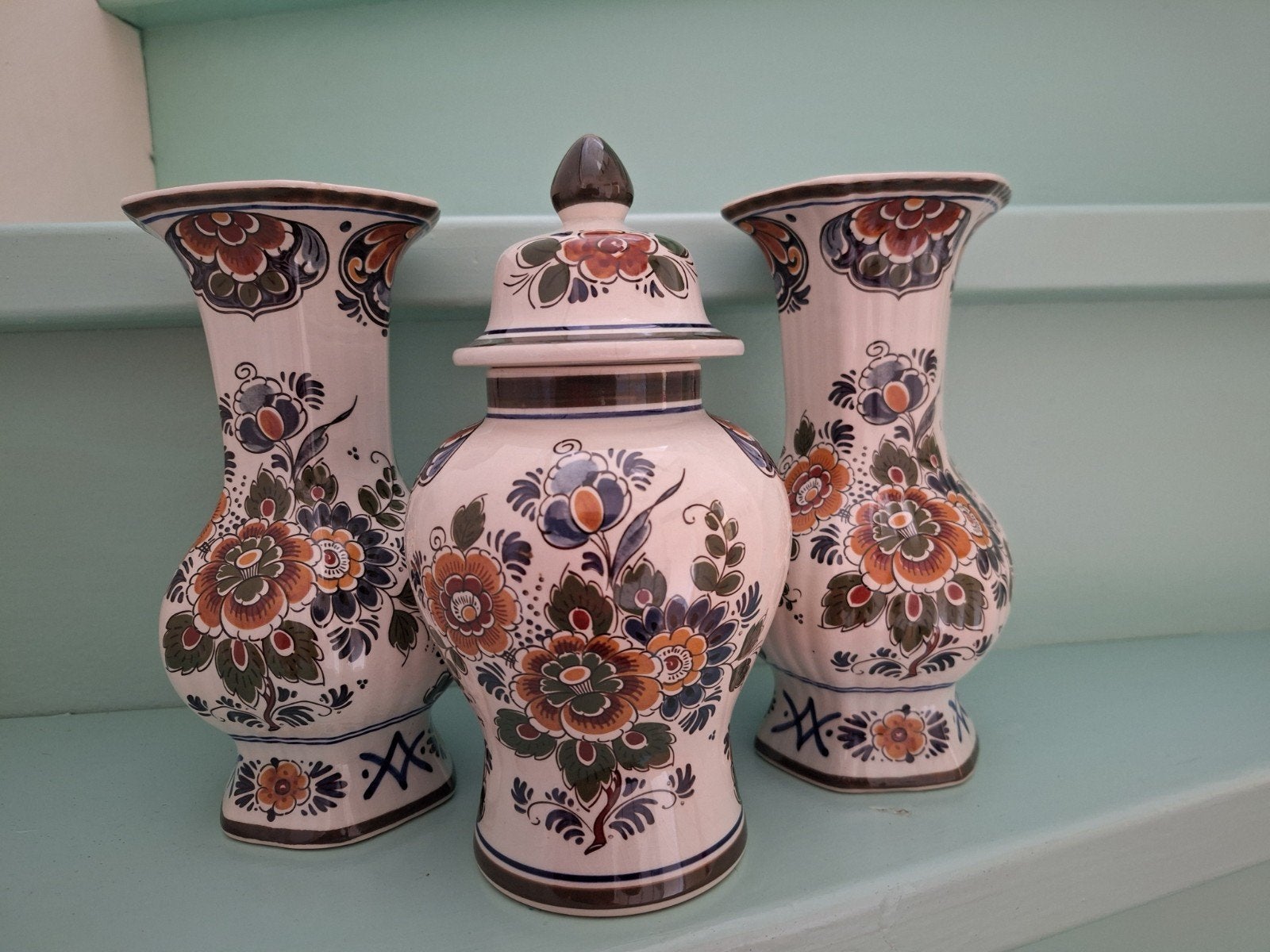 Delfts Polychroom Hollands Aardenwerk Vazen Set, Ophalen of Verzenden