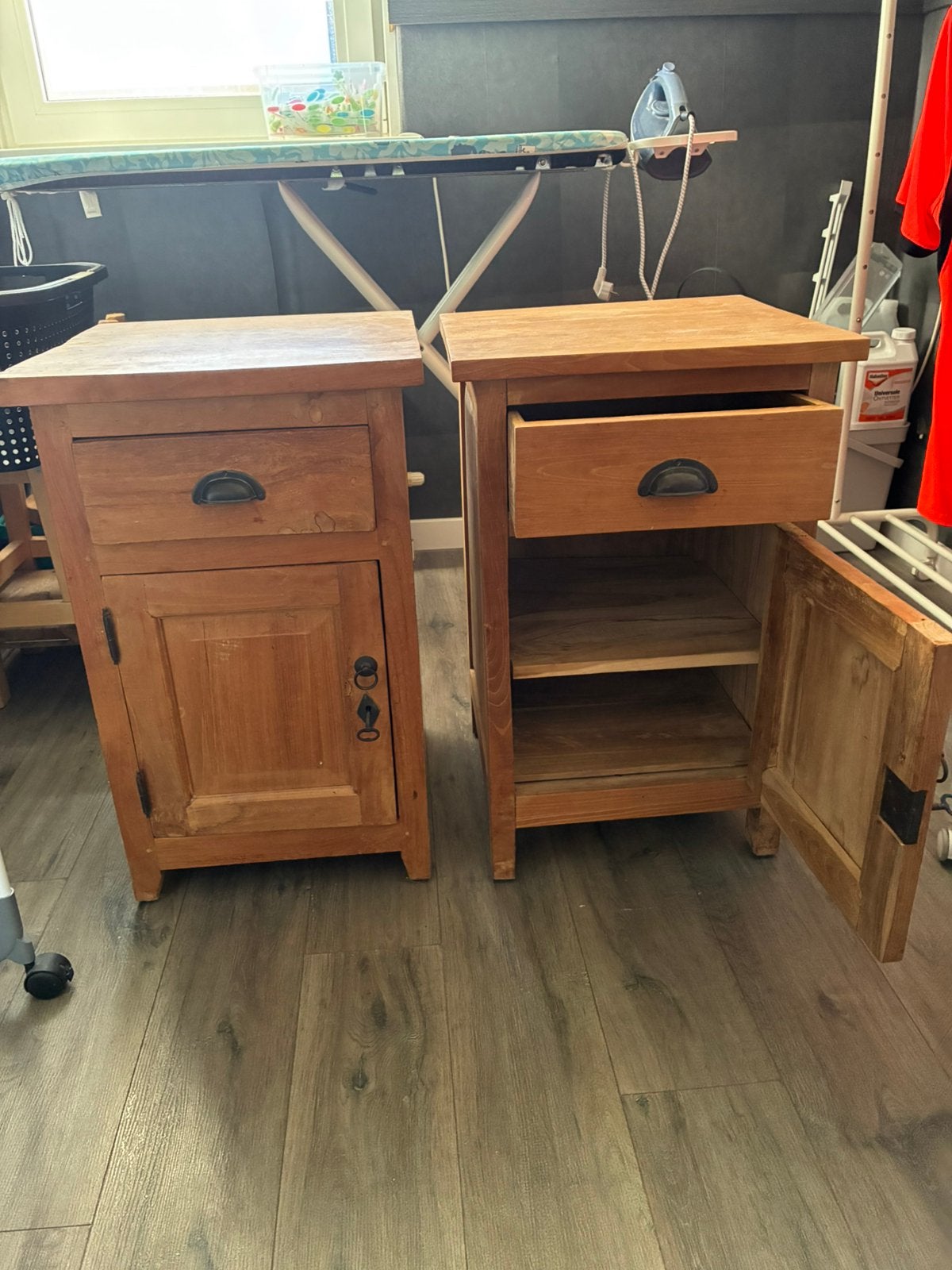 Teak houten nachtkastjes, Ophalen, Gebruikt, 45 tot 65 cm, 70 cm of meer