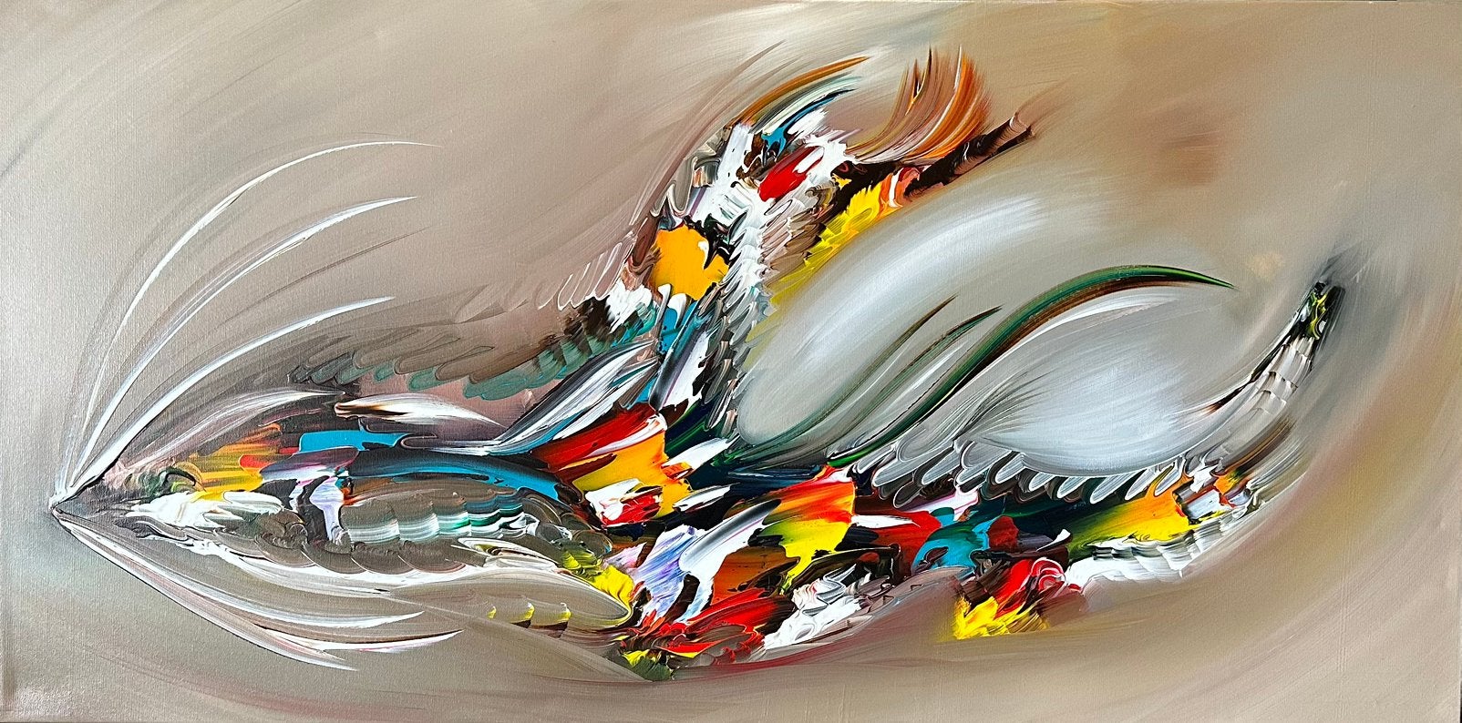 Gena G.- “In flight”- Handgeschilderd- Uniek- XXL, Antiek en Kunst, Ophalen of Verzenden