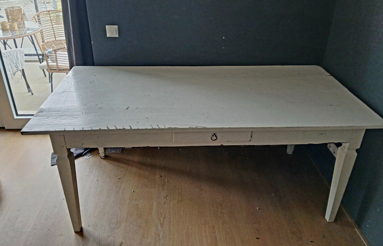 gratis af te halen    Vintage houten eettafel - wit geverfd, Ophalen
