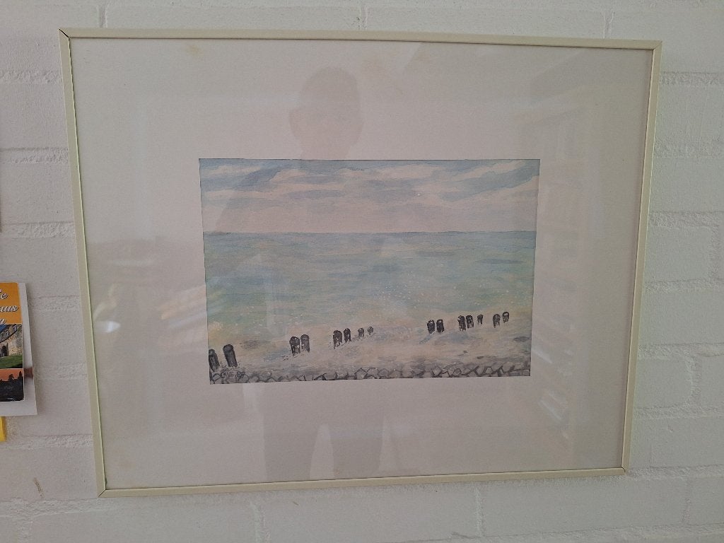 Paaltjes in zee, Jan van Well, aquarel, reproductie, Maritiem / water, Impressionistisch, Aquarel, Papier