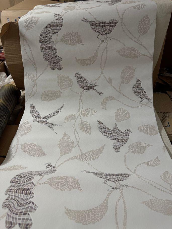 Vogels & Bladeren Behang Taupe – Rasch 721744, Huis en Inrichting, Stoffering | Behang, Ophalen of Verzenden, Beige