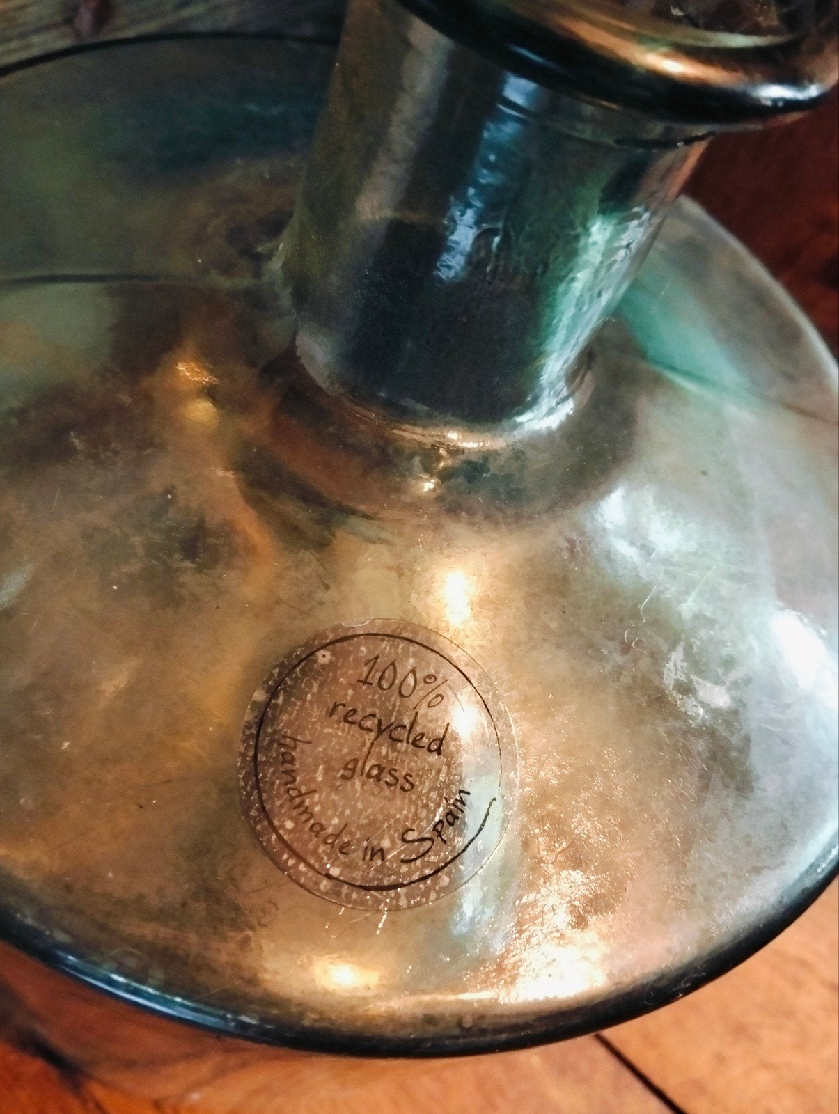 Grote groen kleurige fles vaas uit Spanje, Gebruikt, ., Ophalen of Verzenden, Glas