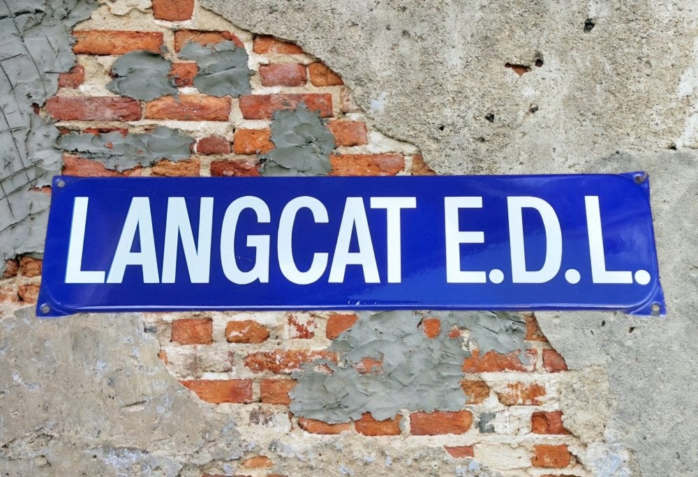 Authentiek en origineel emaille bord LANGCAT E.D.L., Reclamebord, Gebruikt, ., Ophalen of Verzenden