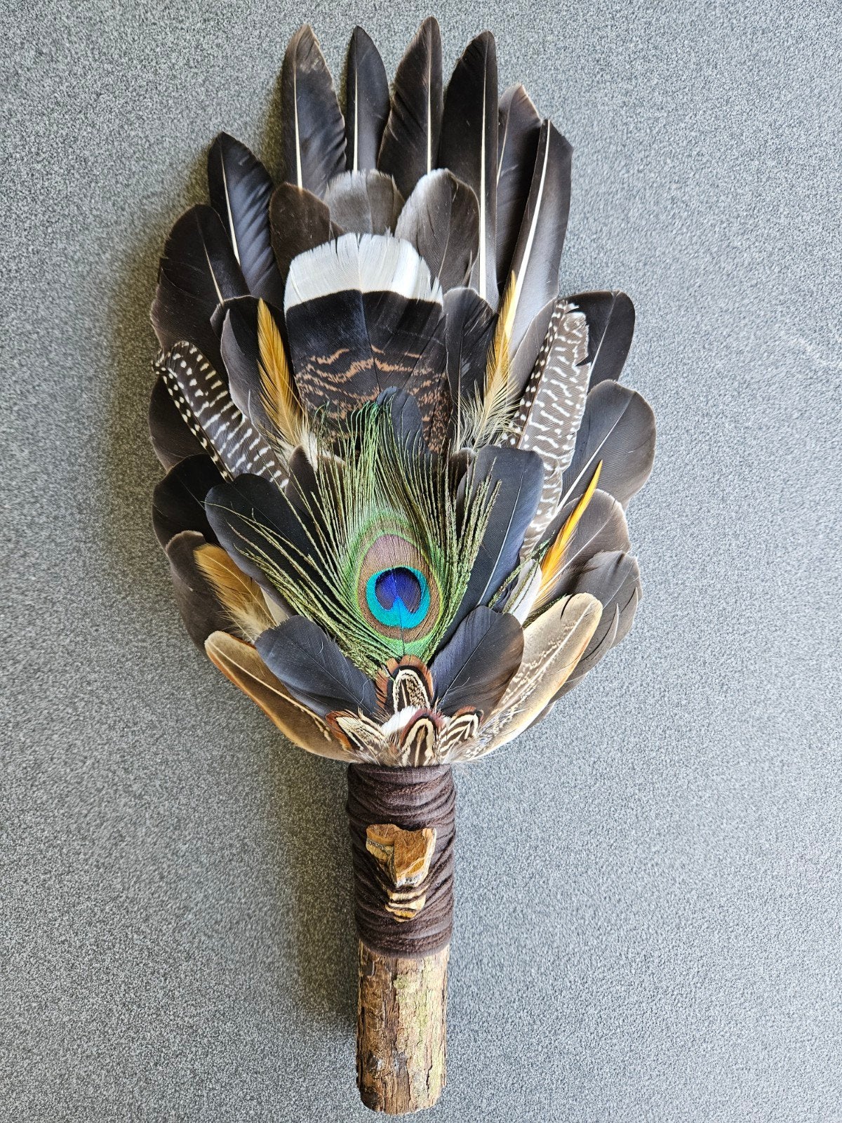 smudge feathers XL tijgeroog veren waaier reiki sjamanisme, Ophalen of Verzenden
