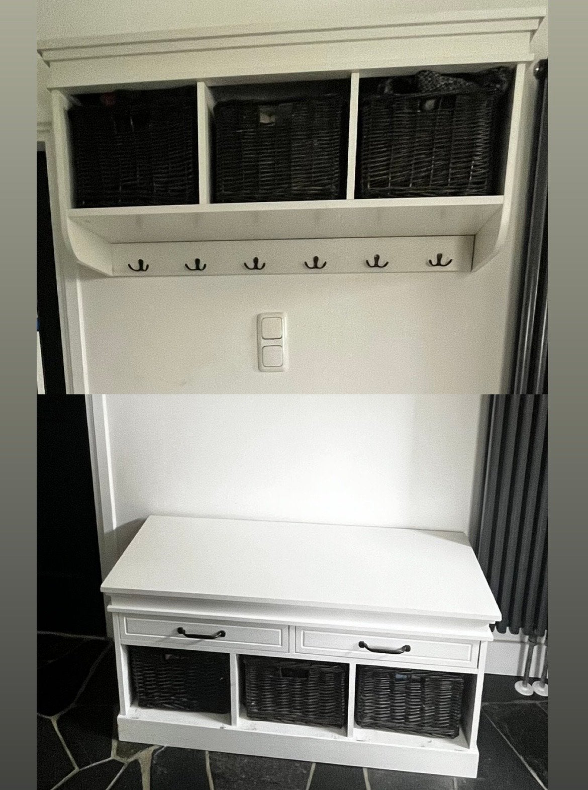 Witte kapstok met opbergruimte en zitbankje, Gebruikt, Minder dan 100 cm, Hout, Ophalen