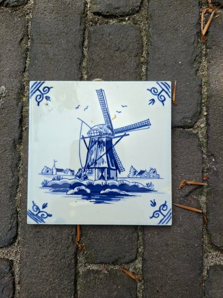 Oud Hollands tegeltje met molen afbeelding - Delftsblauw, Ophalen of Verzenden