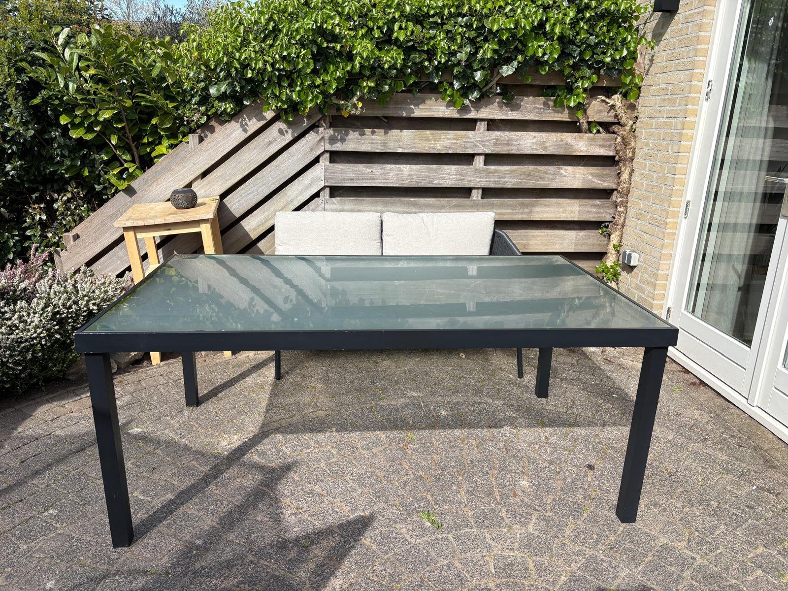 Tuintafel met glas plaat, Ophalen, Zo goed als nieuw, Rechthoekig, Aluminium