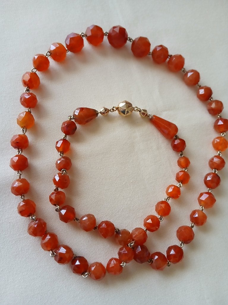 Carneool halssieraad, 76 cm, + 14 kt slot, Sieraden, Tassen en Uiterlijk, Kettingen, Verzenden, Gebruikt, Oranje, Steen of Mineraal