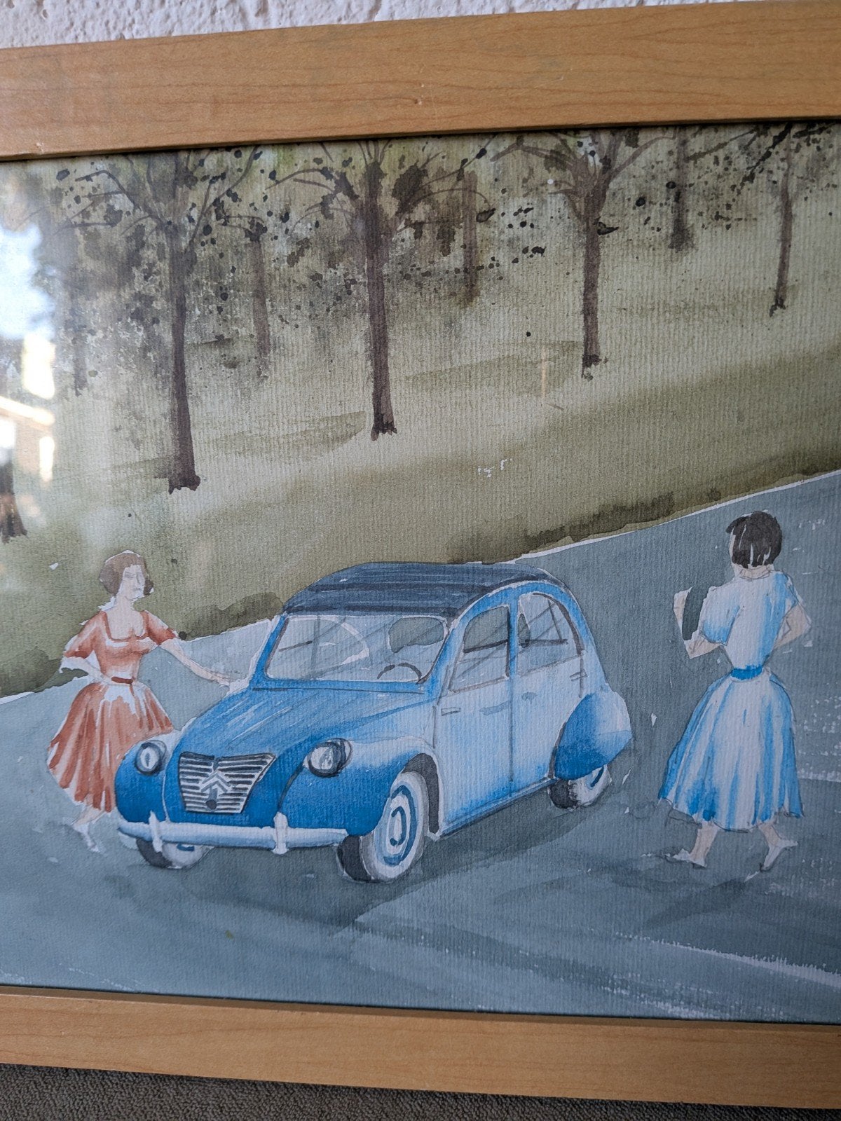 aquarel van oldtimer Citroen.lelijk eendje., Ophalen of Verzenden