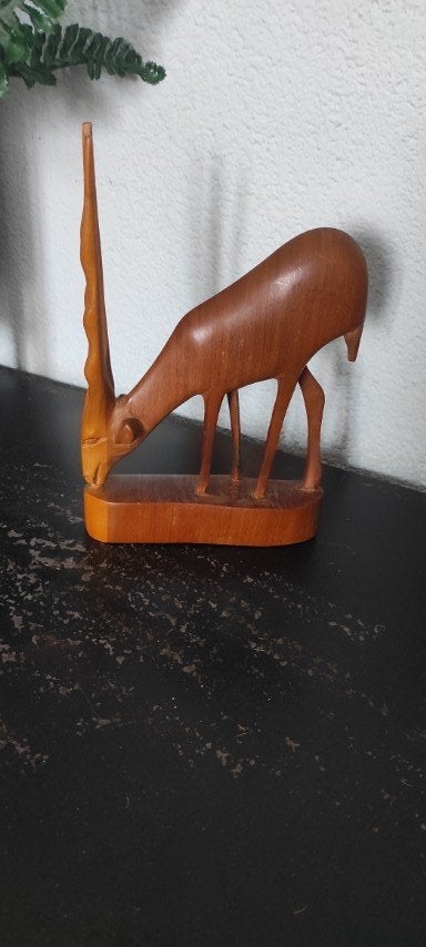Vintage beeldje steenbok hout, Ophalen of Verzenden, Zo goed als nieuw, Dier