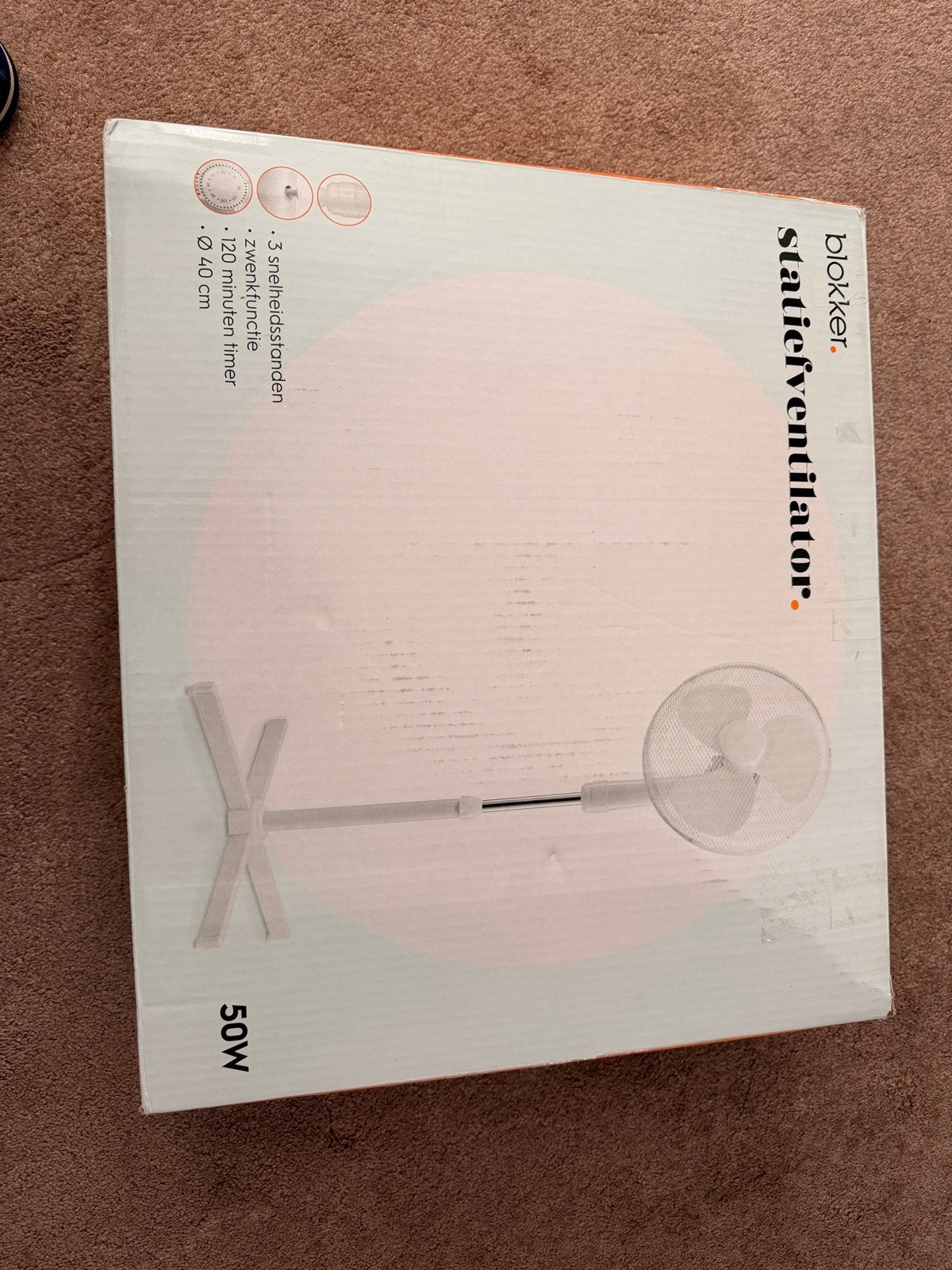 Blokker Statiefventilator 50W - 3 snelheden, zwenkfunctie, Witgoed en Apparatuur, Ventilatoren, Ophalen of Verzenden, Zo goed als nieuw