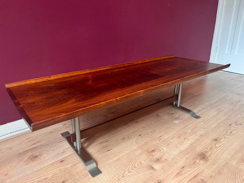 Unieke vintage jaren 60 design salontafel, Ophalen, 100 tot 150 cm, 50 tot 100 cm, Kersenhout