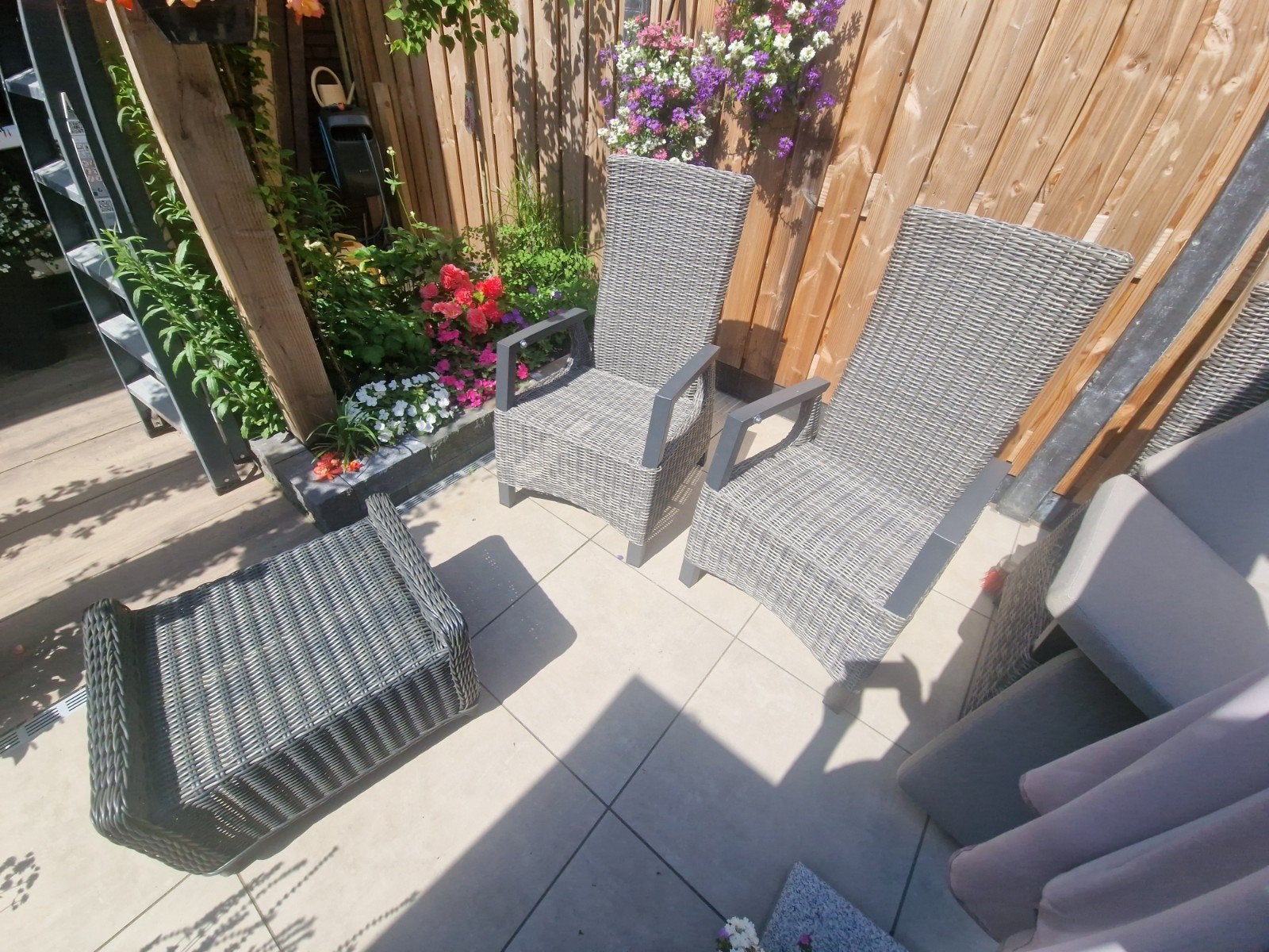2 Lounge stoelen en kussens, Tuin en Terras, Ophalen of Verzenden, Gebruikt, Wicker, 2 zitplaatsen