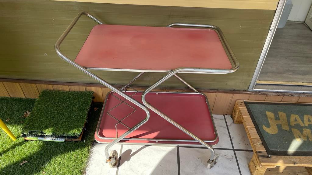 Vintage serveerwagen/theewagen met twee bladen, Huis en Inrichting, Ophalen, Gebruikt, 50 tot 100 cm, Metaal