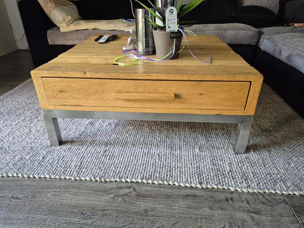 Robuust eiken tafelset, 200 cm of meer, Zo goed als nieuw, Minder dan 50 cm, Rechthoekig