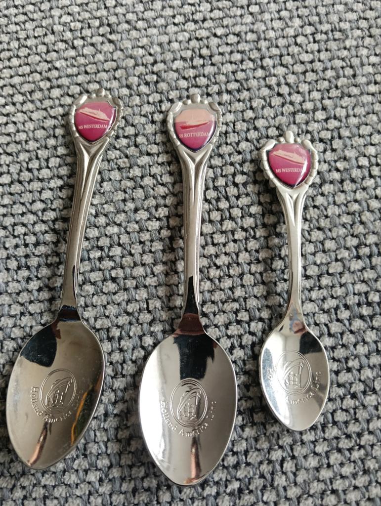 Set van 3 Holland America Line herdenkingslepels, Verzamelen, Ophalen of Verzenden, Kaart, Foto of Prent