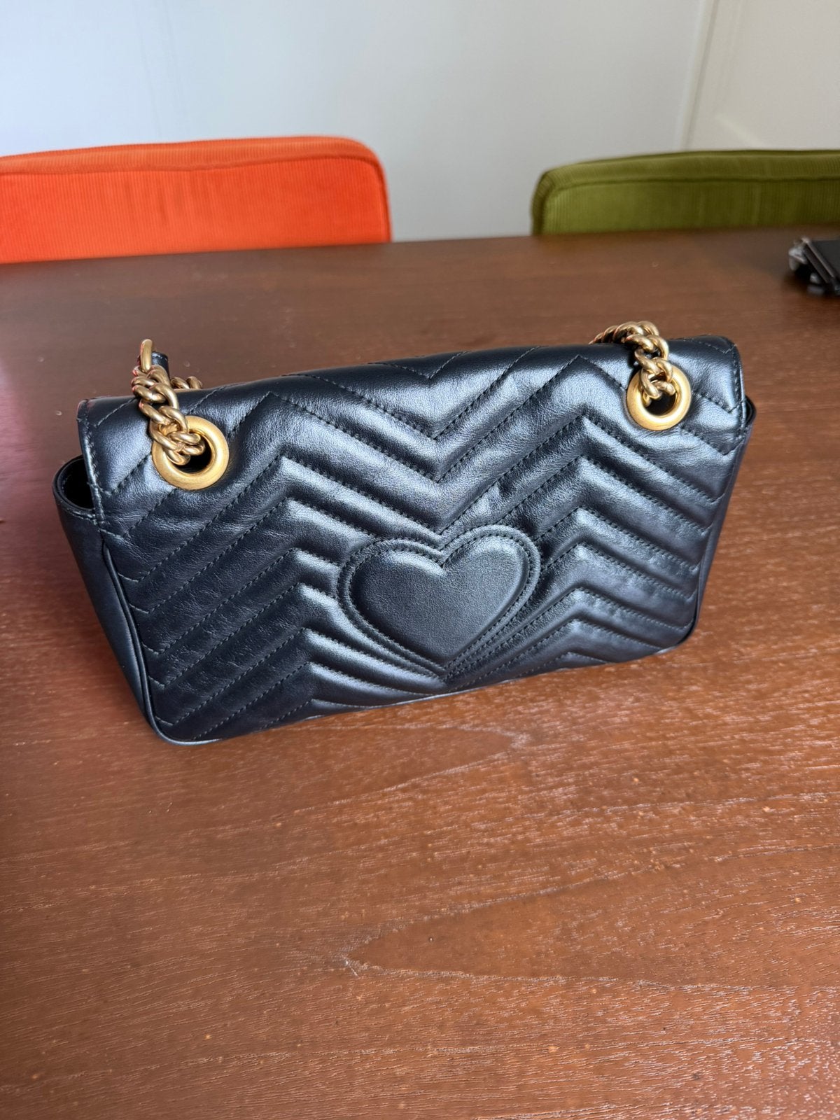 Gucci GG Marmont medium Schoudertas Zwart Leer, Ophalen of Verzenden, Gebruikt, Zwart, Schoudertasje