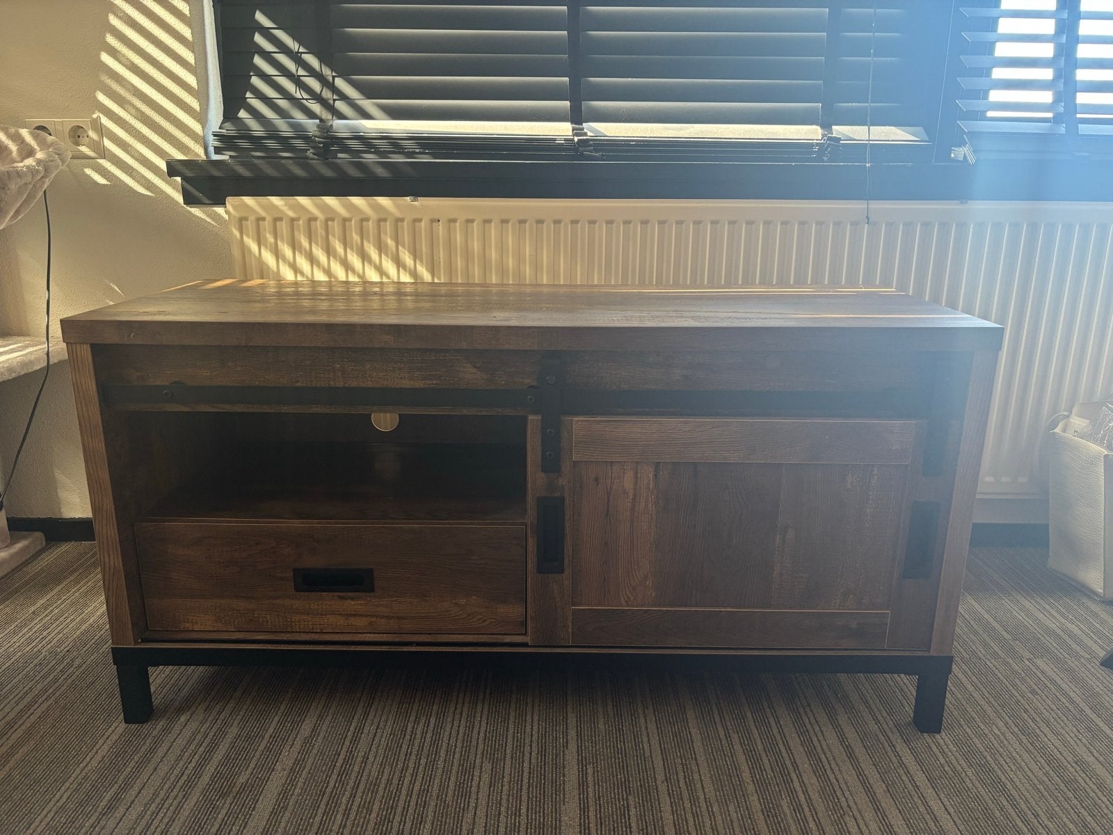 TV-meubel met schuifdeur en lade - Industrieel design, Ophalen, 100 tot 150 cm, Zo goed als nieuw, Minder dan 100 cm