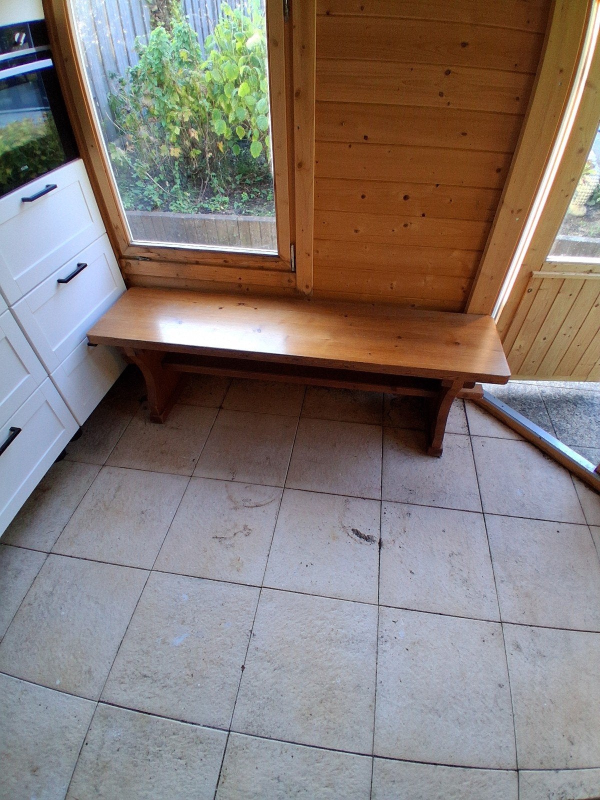 Houten bankje 162x39x49 cm grenen, Huis en Inrichting, Ophalen