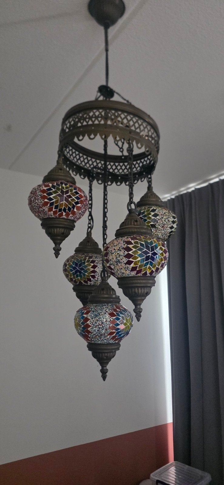 Mozaïek Hanglamp Oosterse Sfeer 5 Bollen Handgemaakt mozaiek, Ophalen, E14 (klein), Oosters, Glas
