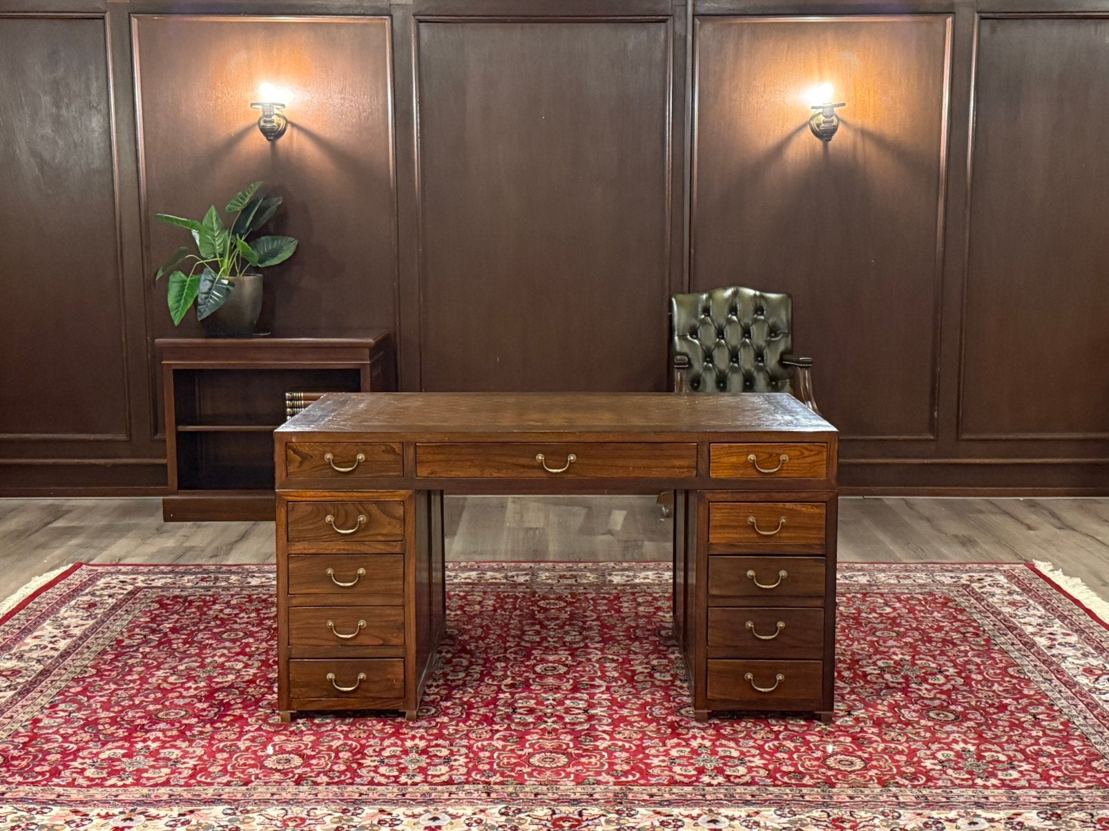 Klassiek Engels bureau (partnerdesk) #689, Huis en Inrichting, Bureaus, Overige typen, Hout, Bruin, Ophalen of Verzenden