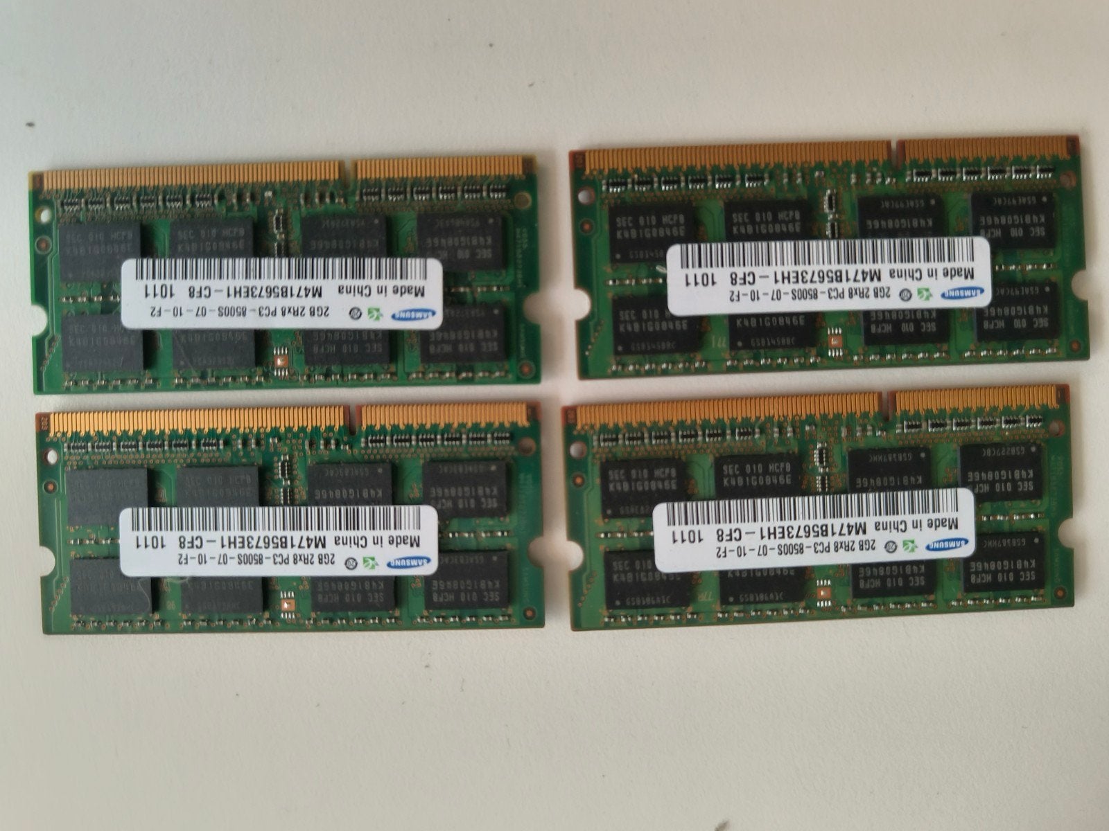 4x 2GB Samsung DDR3 RAM PC3-8500S laptop geheugen, Gebruikt, 8 GB, DDR3, Ophalen of Verzenden