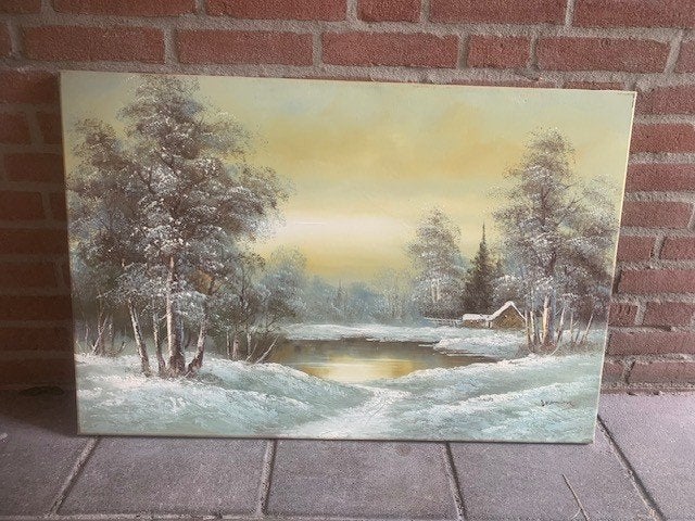 Antiek schilderij Winterlandschap, Antiek en Kunst, Ophalen of Verzenden