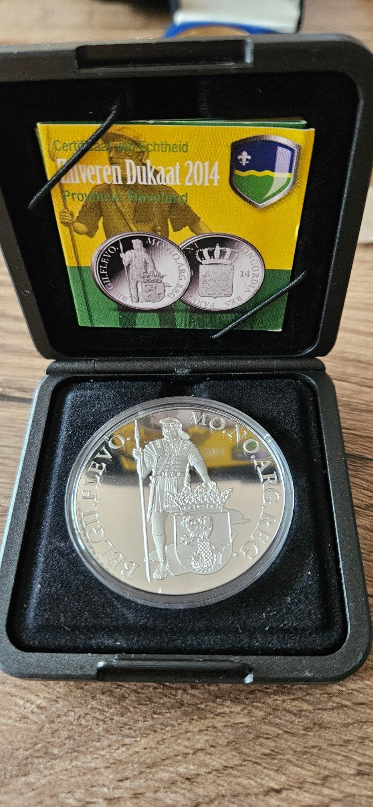 Zilveren Dukaat 2014 Flevoland proof in orginele doosje, Koningin Beatrix, Zilver, Losse munt, Overige waardes