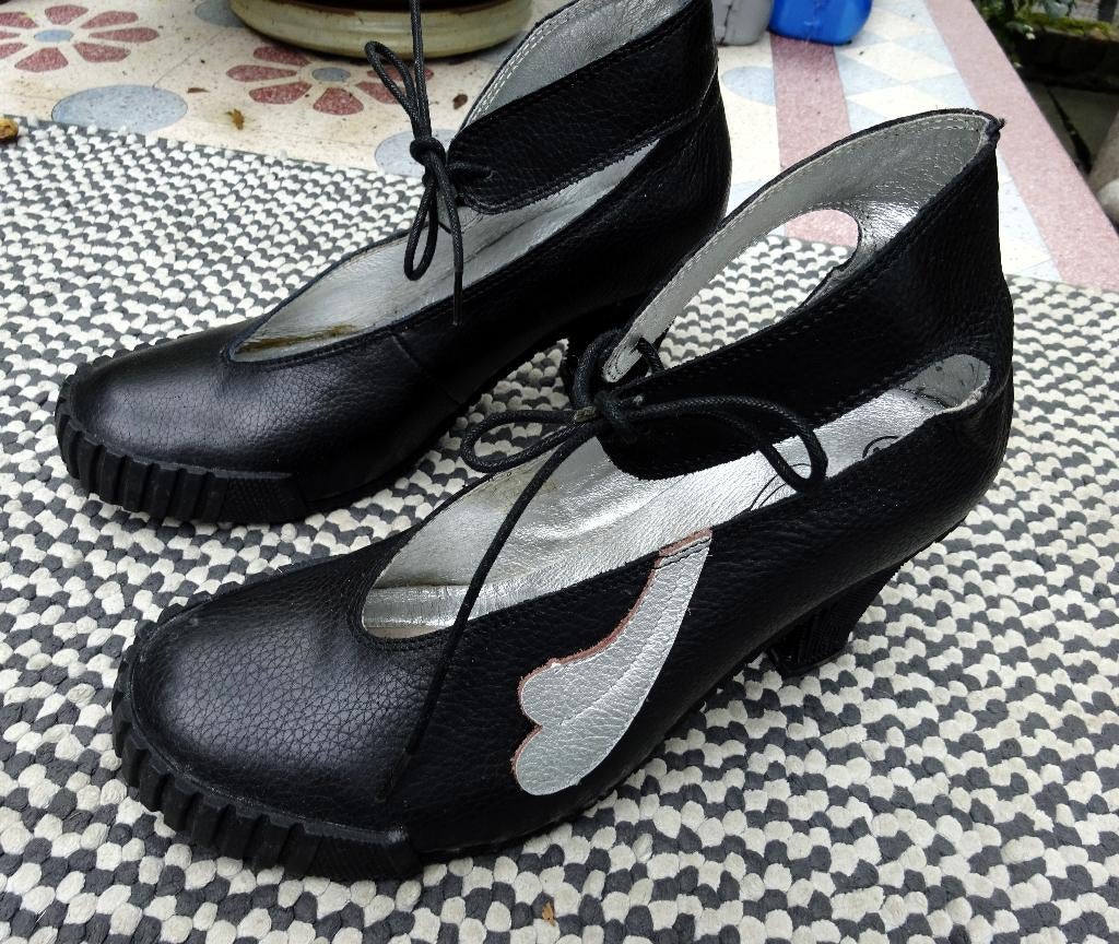 Maat 36 * Zwart iets zilver Jan Jansen pumps hak +/- 7 cm, Pumps, Verzenden, Zwart, Jan Jansen
