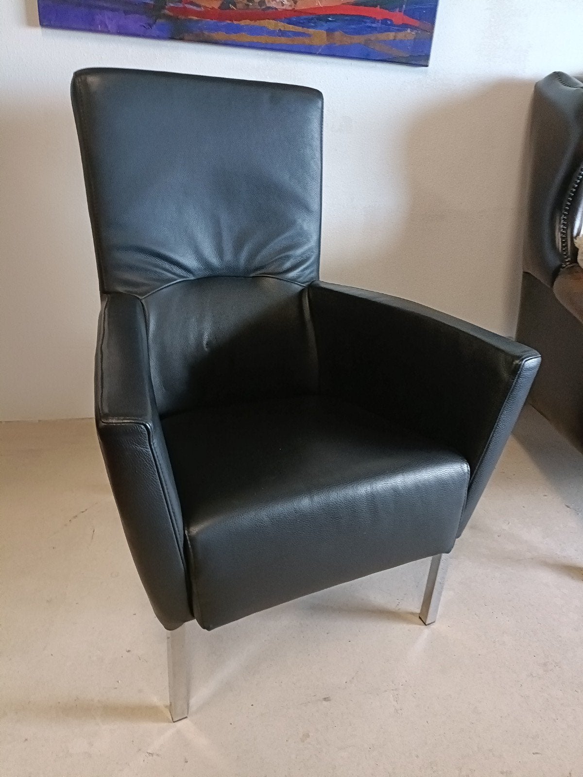 Zwart leren fauteuil, Huis en Inrichting, Fauteuils, Ophalen, Minder dan 75 cm, Zo goed als nieuw, Leer