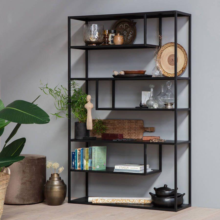 Vakkenkast mat zwart industrieel XL [merk Woood 'Teun'], Huis en Inrichting, Kasten | Wandmeubels, Ophalen, Met plank(en), Minder dan 150 cm