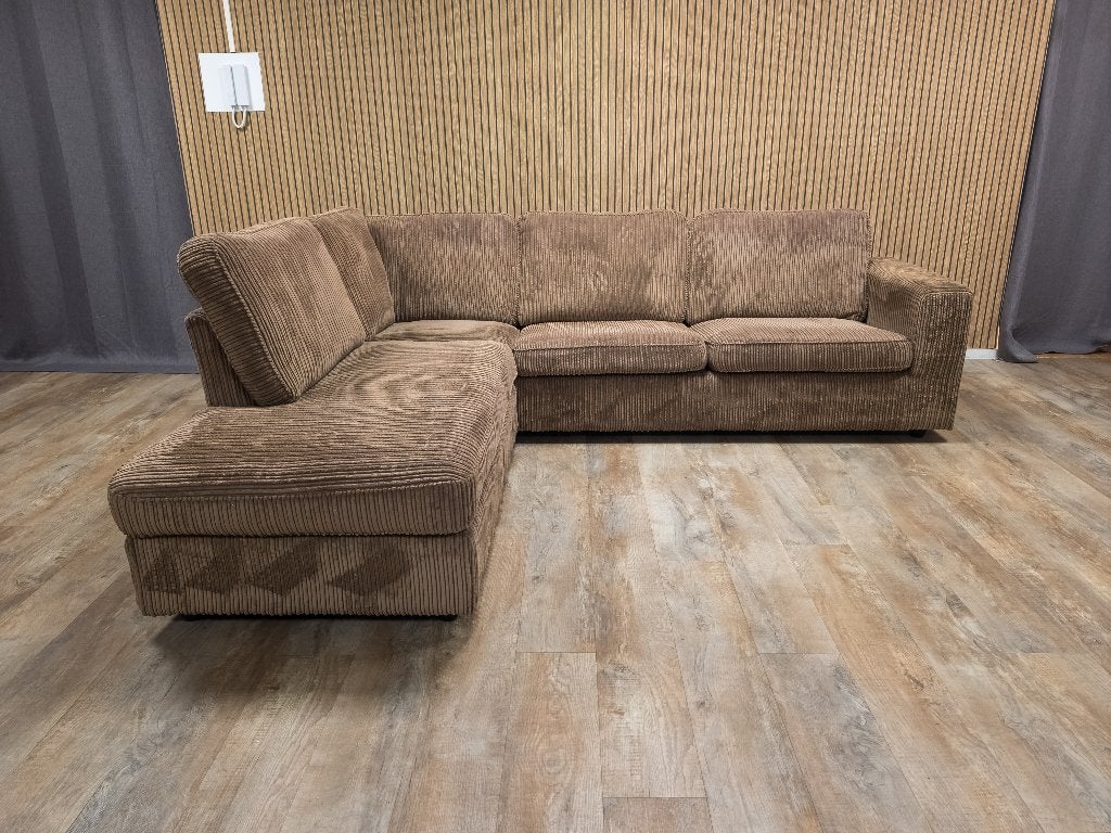 Zeer Mooi Nette BRUIN RIBSTOF Hoekbank | 220x270 | GERIENGD, Info@banxtel.nl, Hoekbank, Hoekbank, Ophalen of Verzenden