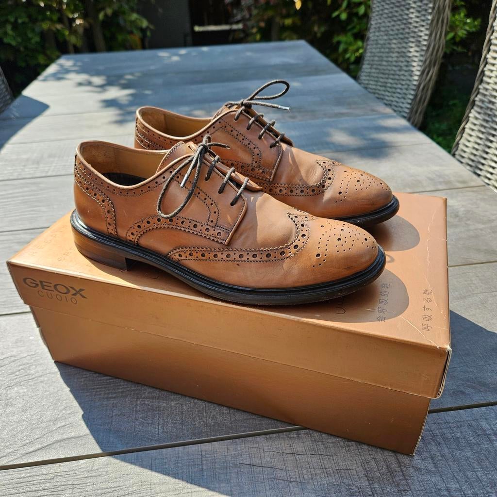 Geox U Guildford C Cognac Leren Herenschoenen Maat 39, Ophalen of Verzenden, Zo goed als nieuw, Bruin