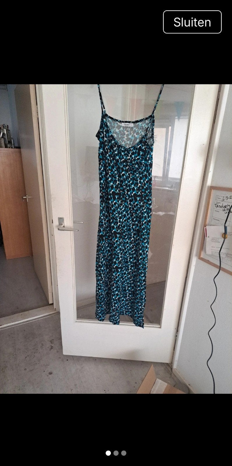 Lange jurk met panterprint - Blauw/Zwart, Ophalen of Verzenden, Zo goed als nieuw, Blauw, Onder de knie