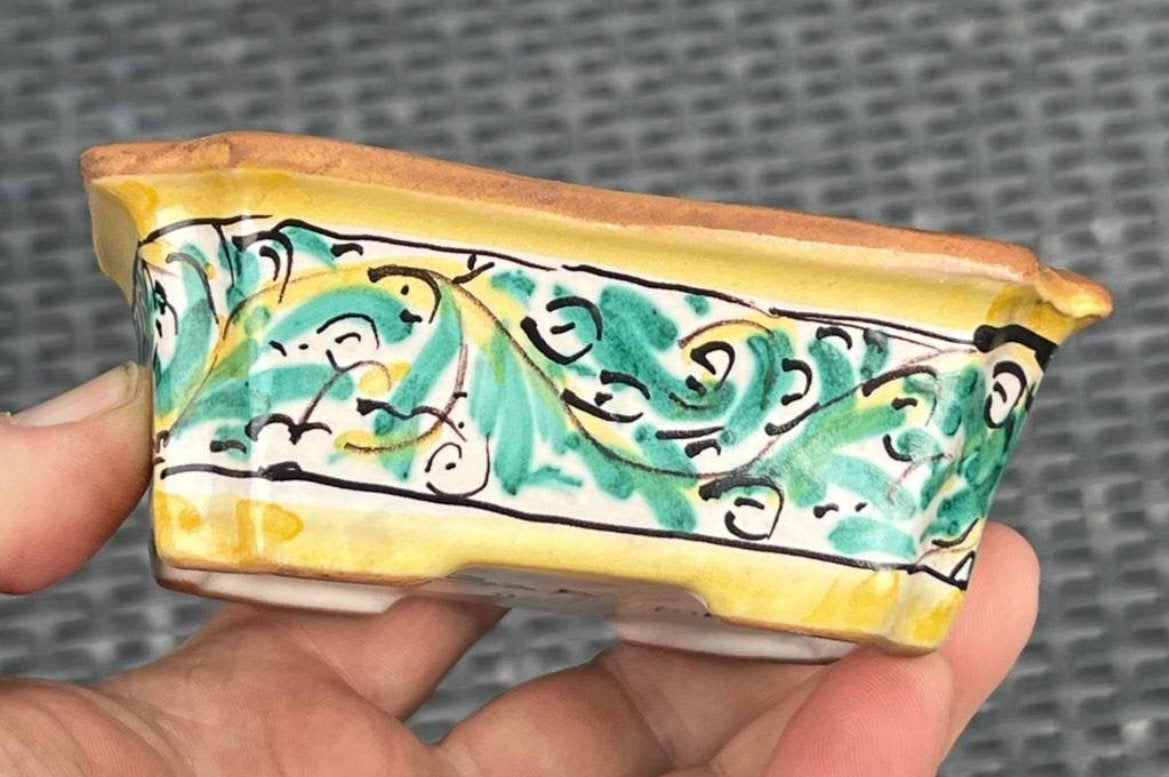 Bonsai schaal handgemaakt Caltagirone-Sicilie-Boria, Ophalen of Verzenden, Zo goed als nieuw, Aardewerk, Rechthoekig