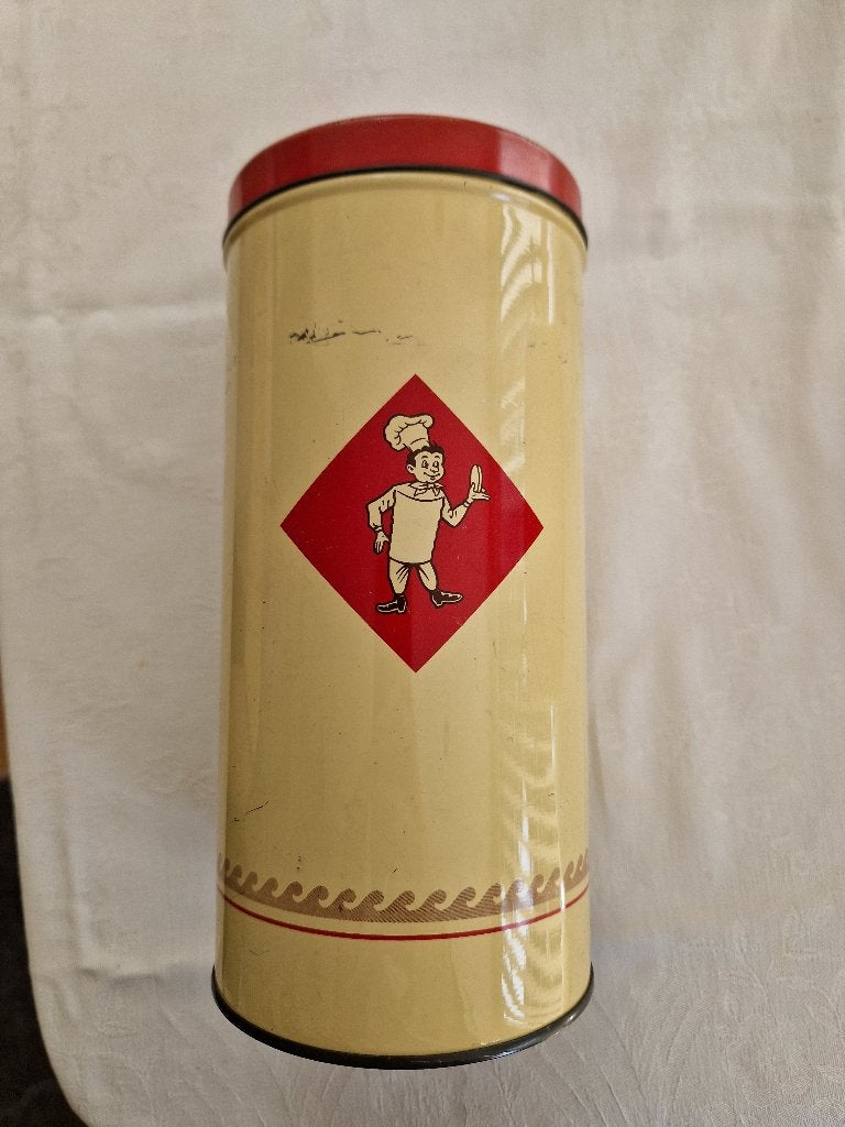 vintage bolletje beschuit blik creme + rood, Ophalen of Verzenden, Gebruikt, Beschuit, Bolletje