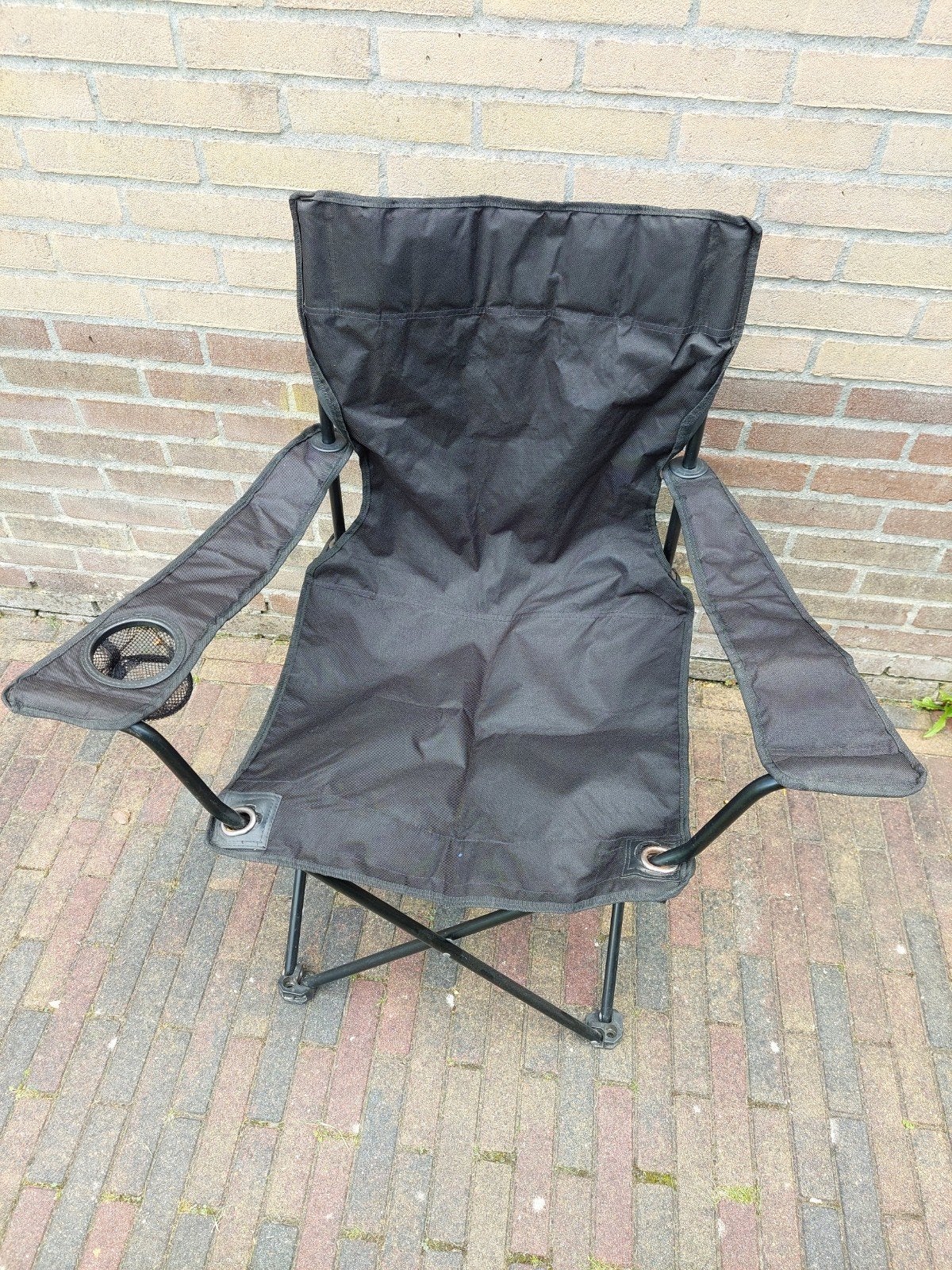 Vouwstoel zwart met bekerhouder - Ideaal voor vissen/camping, Ophalen